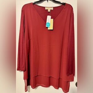 Michael Kors Women's Burgandy V-Neck Top